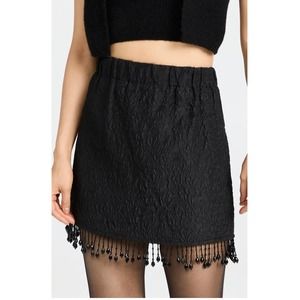Ganni Jacquard Mini Skirt with Bead Fringe in Black 36 S